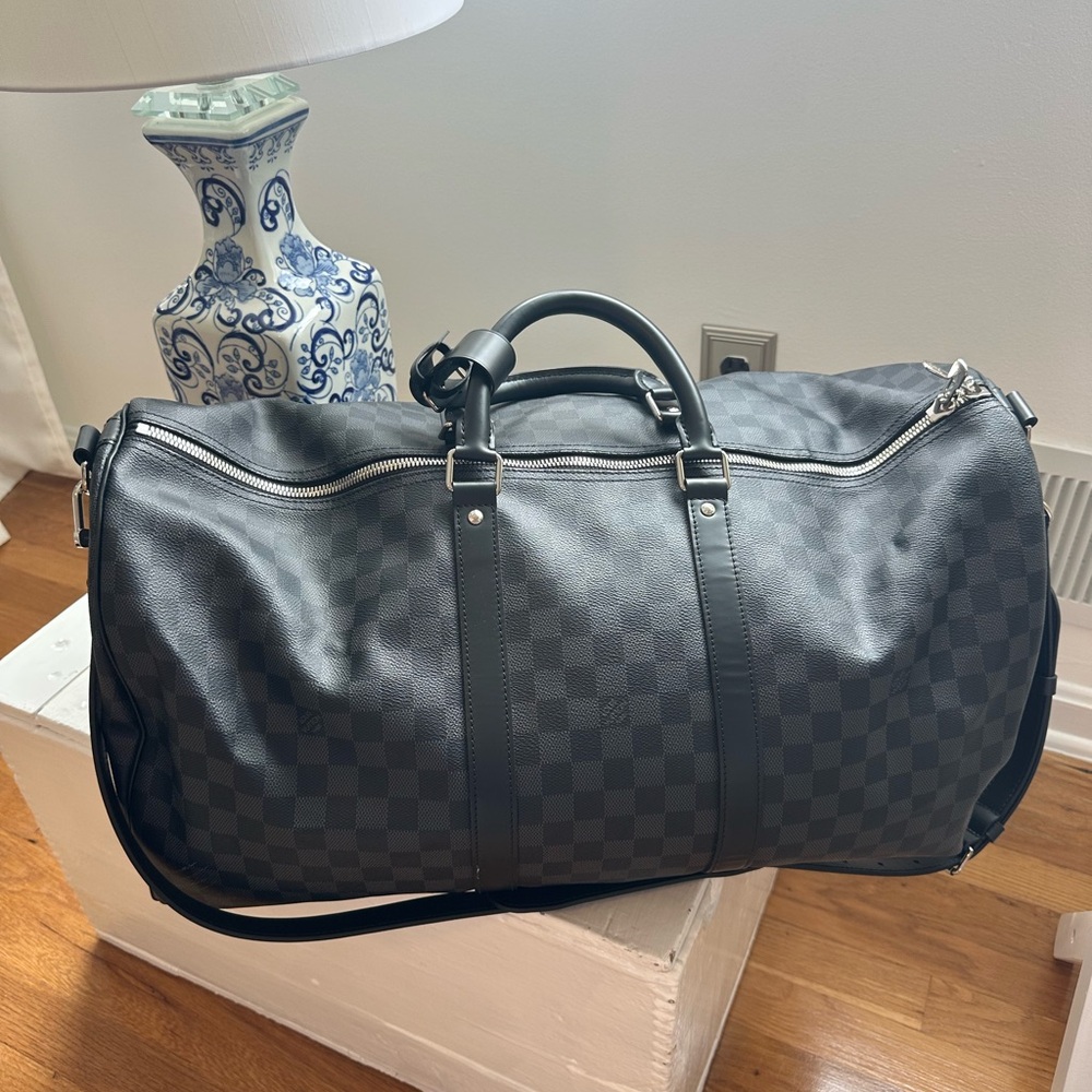 Louis Vuitton Black Duffel Bag with Graphite Canvas